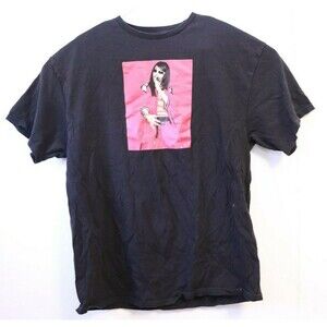 Aaliyah Shirt Size XL Black‎ Tee with Red Graphic Print Crew Neck Casual